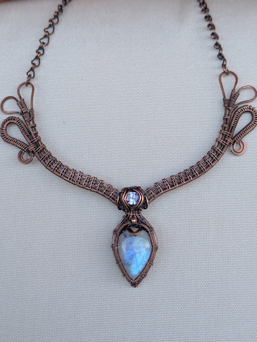 Rainbow Moonstone & Tanzanite | Copper Wire Wrapped Necklace | Handmade | OOA